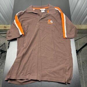 NFL Cleveland Browns Polo Shirt Mens L Football Brown Orange Stripe